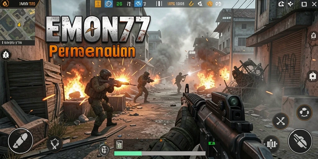 Screenshot EMON77 menunjukkan aksi seru dalam gameplay FPS.