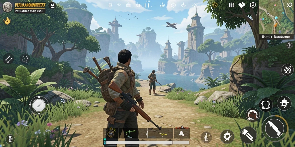 Screenshot gameplay MONTE77 menunjukkan petualangan dalam dunia terbuka yang luas.