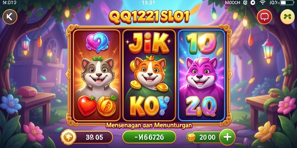 Screenshot gameplay QQ1221 menampilkan mesin slot yang menarik dengan fitur bonus.
