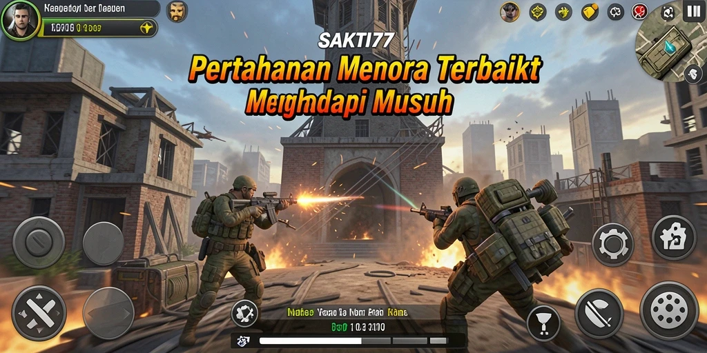 Screenshot gameplay menampilkan menara dan strategi di SAKTI77.
