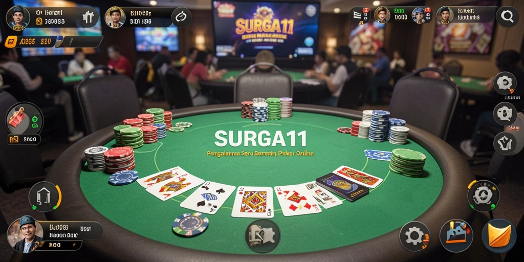 Screenshot SURGA11 yang menunjukkan gameplay poker yang mendebarkan.
